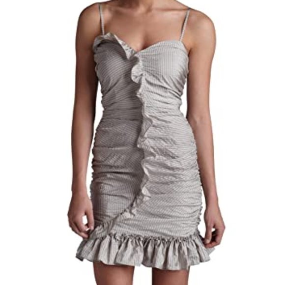 💋 𝐁𝐄𝐓𝐒𝐄𝐘 𝐉𝐎𝐇𝐍𝐒𝐎𝐍 💋 Gray/White Striped Ruffle Dress - Picture 2 of 12